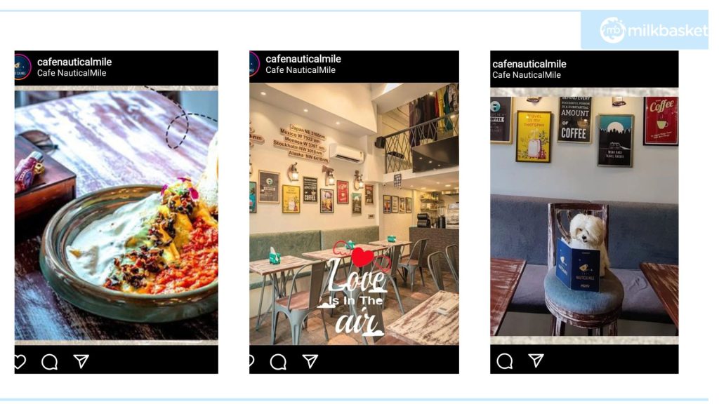 snapshots of cafe nauticalmile's insagram feed in instagram worthy cafes in gurgaon