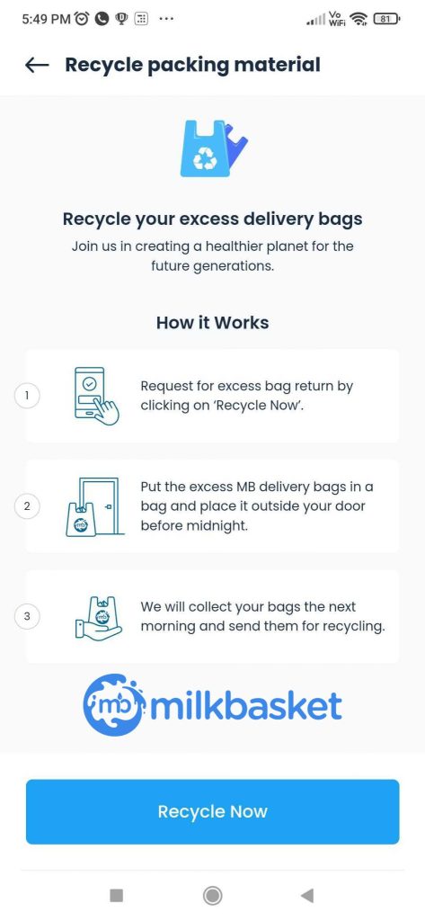 Recycline Feature allows users to be sustainable by recycling plastic bags and tetra packs 