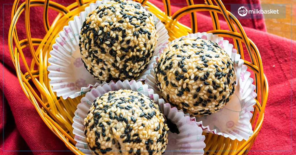 til Laddos made with jaggery, sesame seeds, milk solids, coconut - essential winter snack