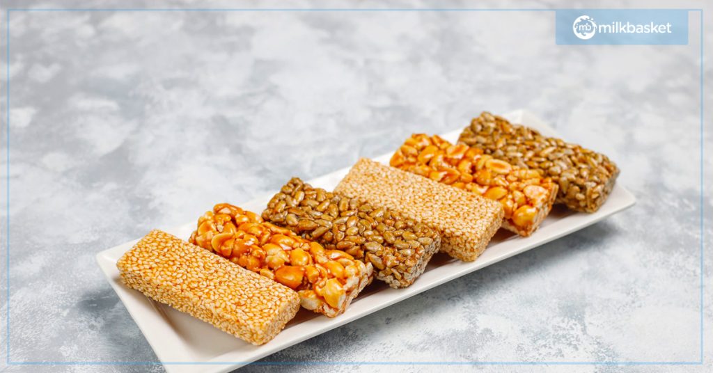 Til Patti, Gajak is a relished winter delicacy. Bars made from peanuts, dry fruits, sesame seeds, jaggery etc