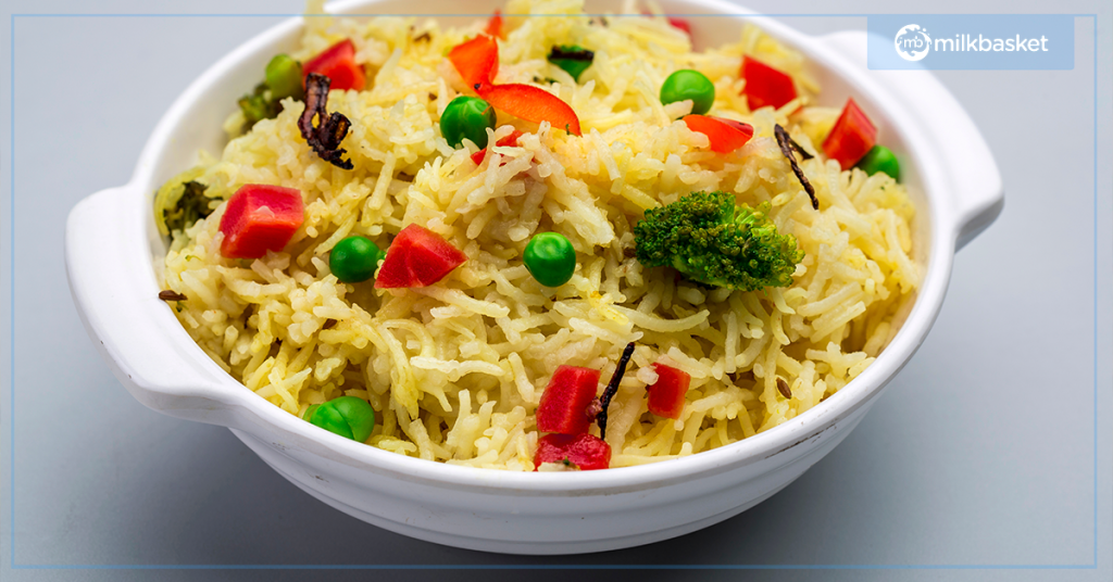 healthy indian lunch box ideas for school - yellow rice