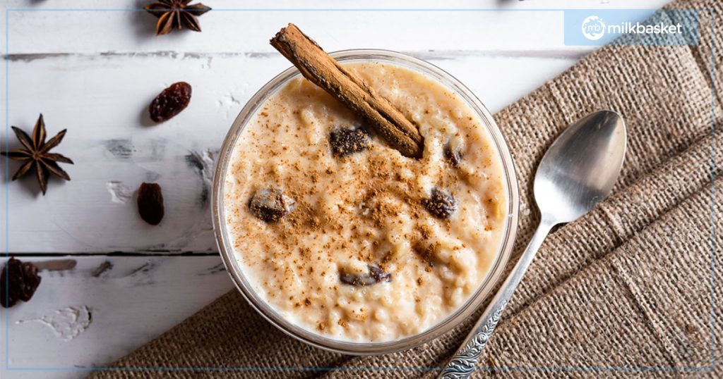 homemade rice pudding with milk