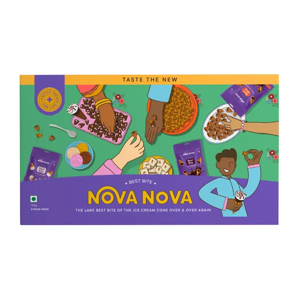 Nova Nova chocolate box featuring assorted chocolate snacks, colorful and festive packaging, perfect for a Friendship Day gift