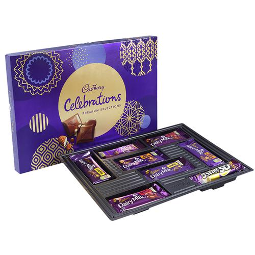 Cadbury Celebrations Premium Selection box, containing assorted Cadbury chocolate bars, ideal as a Friendship Day gift